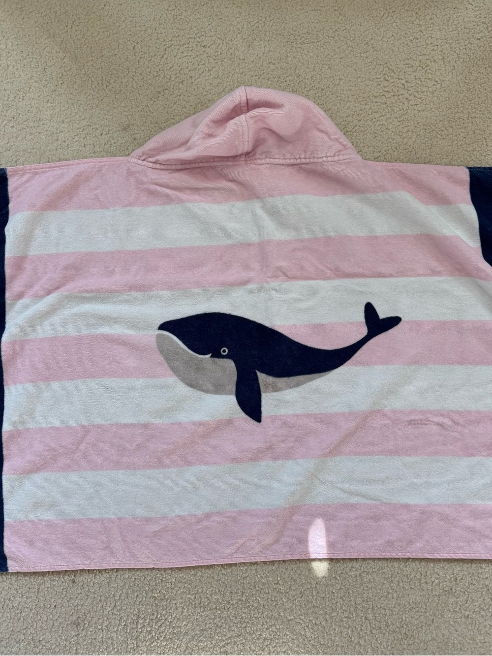 POTTERY BARN KIDS Whale Pink White Stripe Rugby Beach Hooded Towel PBK